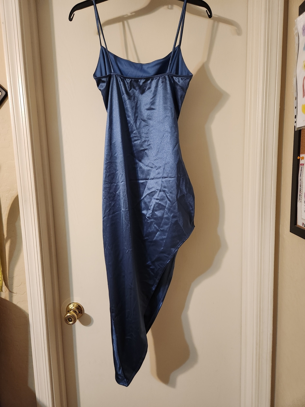 Windsor Satin Asymmetrical Slip Dress in Navy Blue - Picture 3 of 5